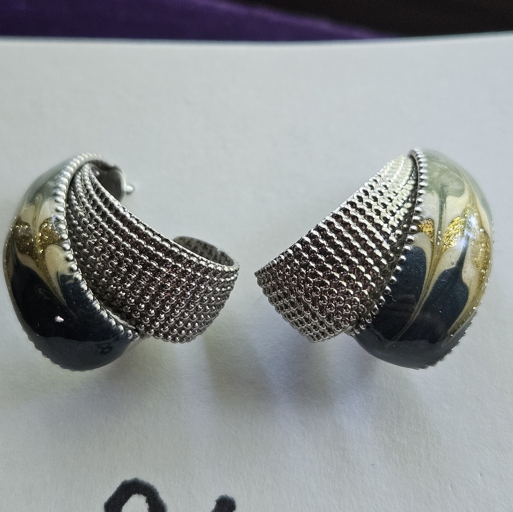 Silver Tone Camo Enamel Stud Earrings